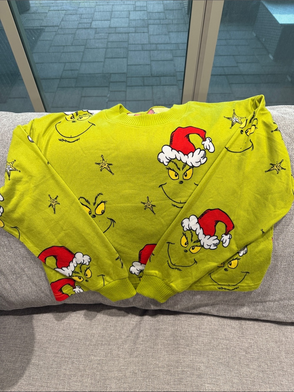 American Eagle Outfitters Grinch Print Lime Green Holiday Sweatshirt